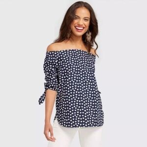Draper James‎ Heart Field Lennox Off The Shoulder Blouse Navy White Large